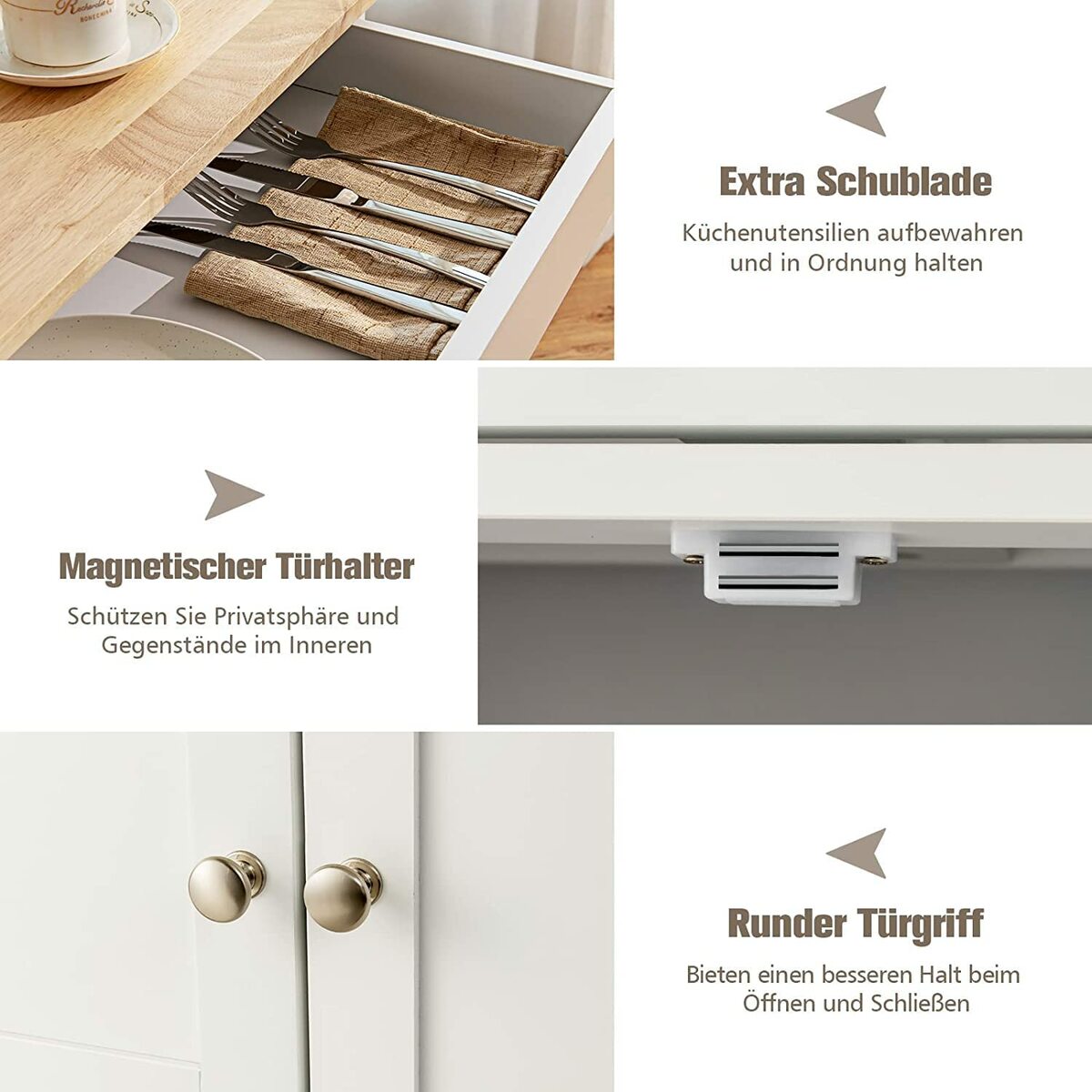 Bild 4 von COSTWAY Küchenwagen Servierwagen Küchentrolley Holz weiß