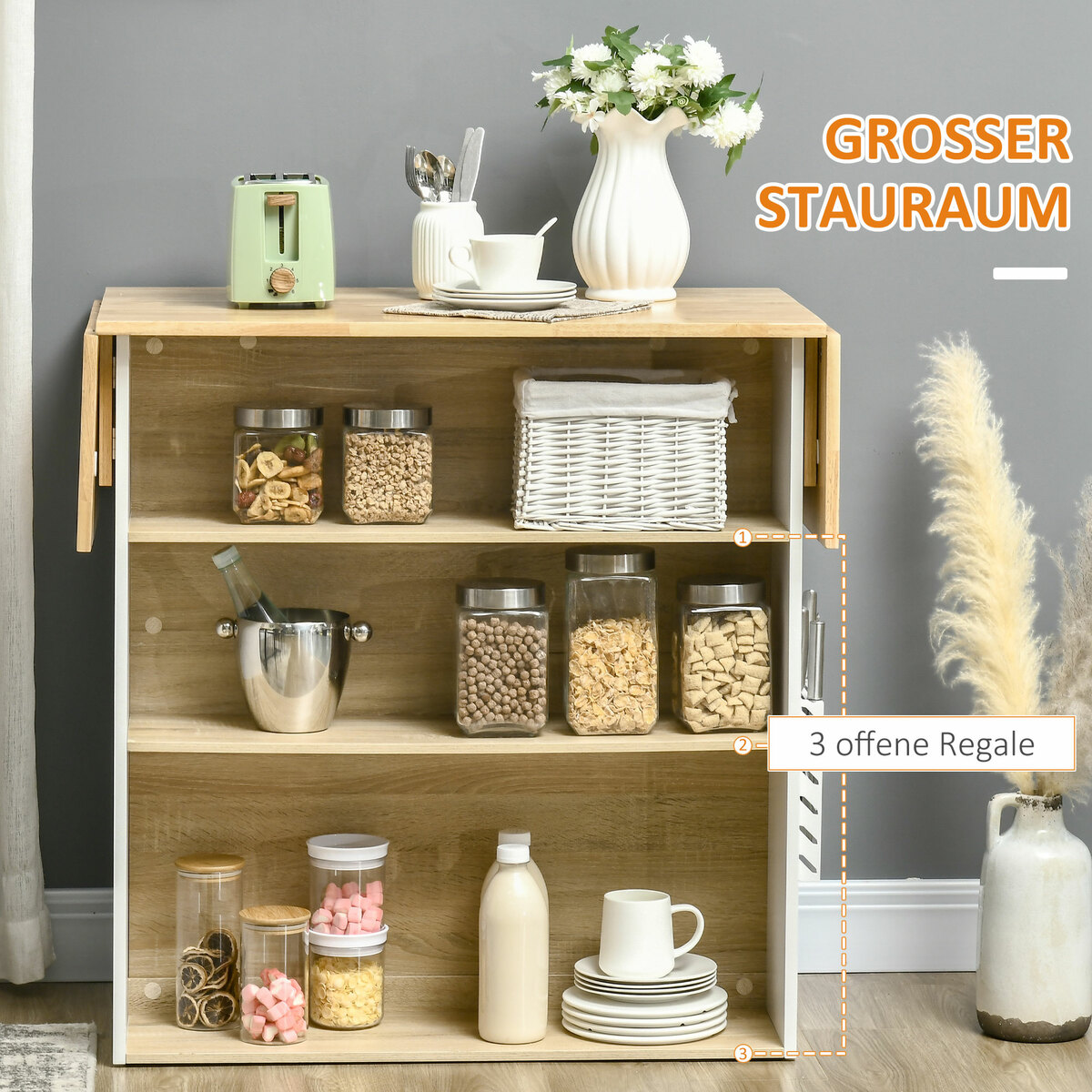 Bild 4 von HOMCOM Kücheninsel, Küchenregal mit Klapptisch, Küchenwagen, Küchenschrank