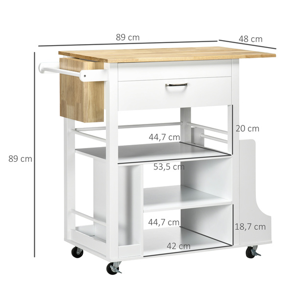 Bild 3 von HHOMCOM Küchenwagen, Servierwagen, Beistellwagen auf Rollen, Trolley, Weiß