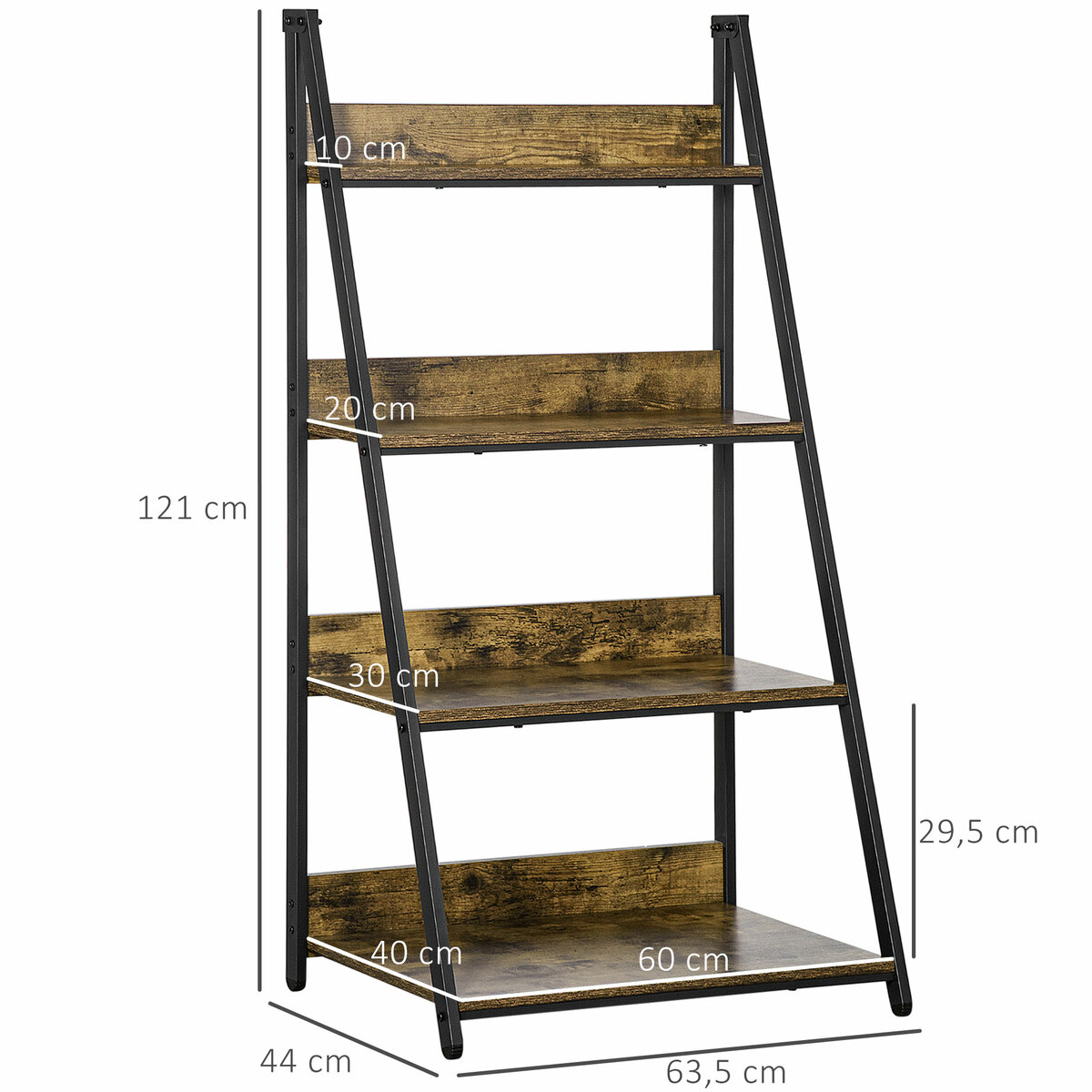 Bild 4 von HOMCOM Leiterregal Bücherregal mit 4 Regale Standregal mit Stahlgestell für Wohnzimmer, Schlafzimmer