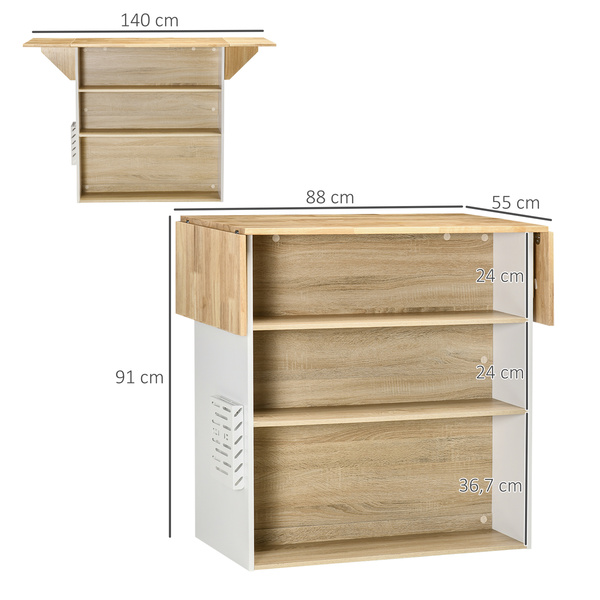 Bild 3 von HOMCOM Kücheninsel, Küchenregal mit Klapptisch, Küchenwagen, Küchenschrank