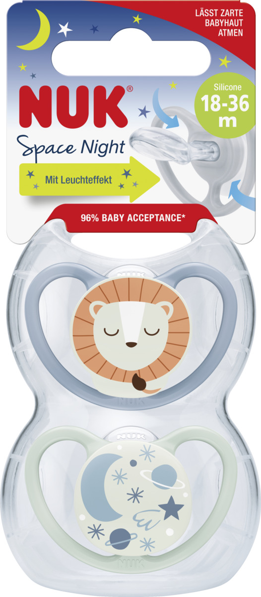 Bild 1 von NUK Space Night Silikon-Schnuller, blau & mint, 18-36 Monate
