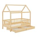 Bild 1 von Juskys Kinderbett Marli 80 x 160 cm mit Bettkasten, Gitter, Lattenrost & Dach - Holz Hausbett Natur