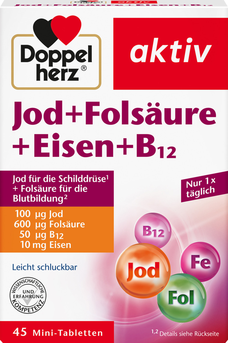 Bild 1 von Doppelherz akiv Jod + Folsäure + Eisen + B12 45 Mini-Tabletten