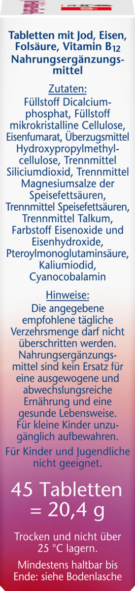Bild 2 von Doppelherz akiv Jod + Folsäure + Eisen + B12 45 Mini-Tabletten