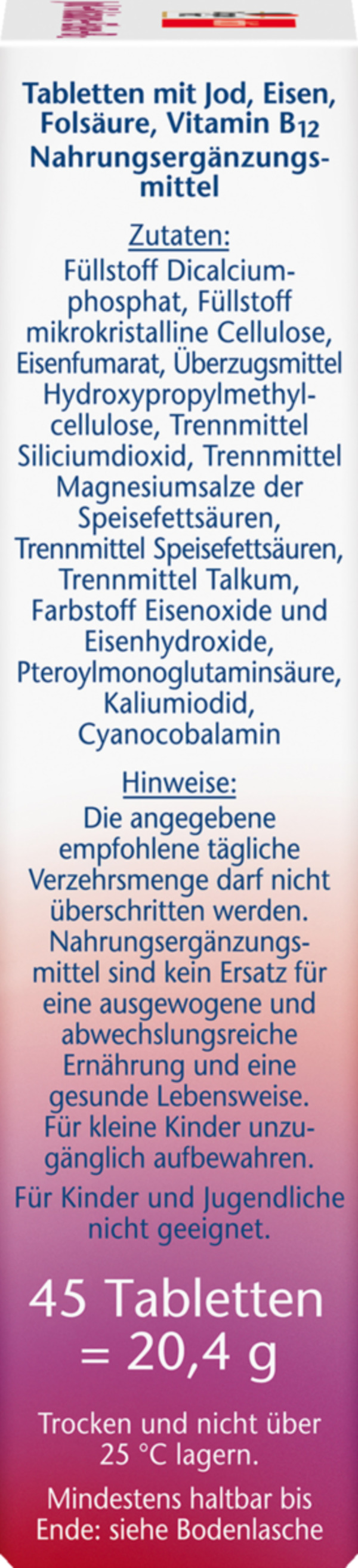 Bild 2 von Doppelherz akiv Jod + Folsäure + Eisen + B12 45 Mini-Tabletten