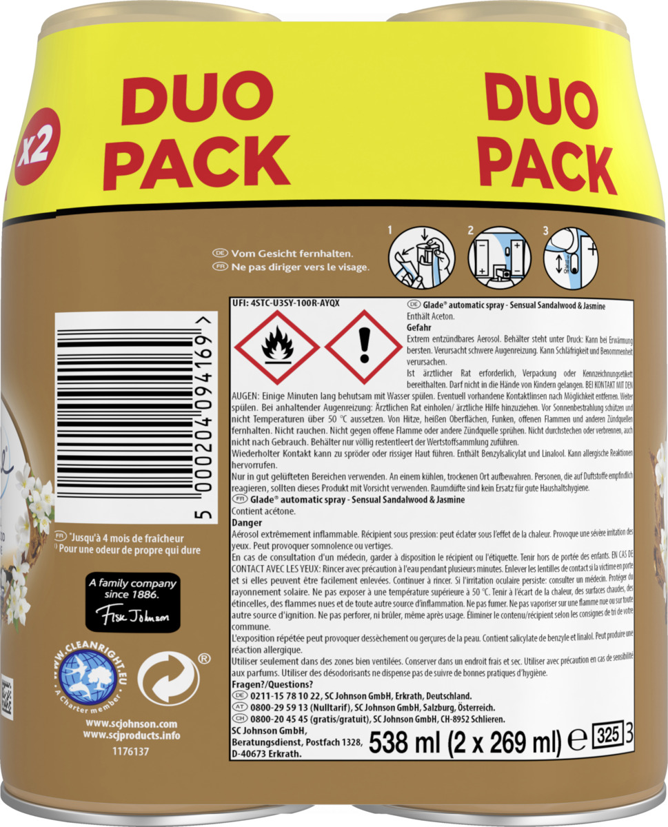 Bild 2 von Glade Automatic Spray Lufterfrischer Sensual Sandalwood & Jasmine Nachfüller Duo-Pack