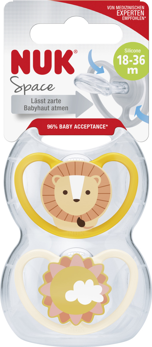 Bild 1 von NUK Space Silikon-Schnuller, Löwe & Sonne, 18-36 Monate