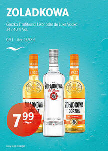 ZOLADKOWA Gorzka Traditional Likör oder de Luxe Vodka
34 / 40 % Vol.
