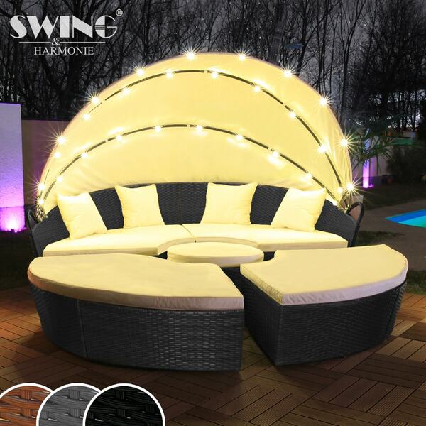 Bild 1 von Swing&Harmonie LED - Sonneninsel Rattan Lounge Polyrattan Sitzgruppe Liege Insel inkl. Abdeckcover  - versch. Ausführungen