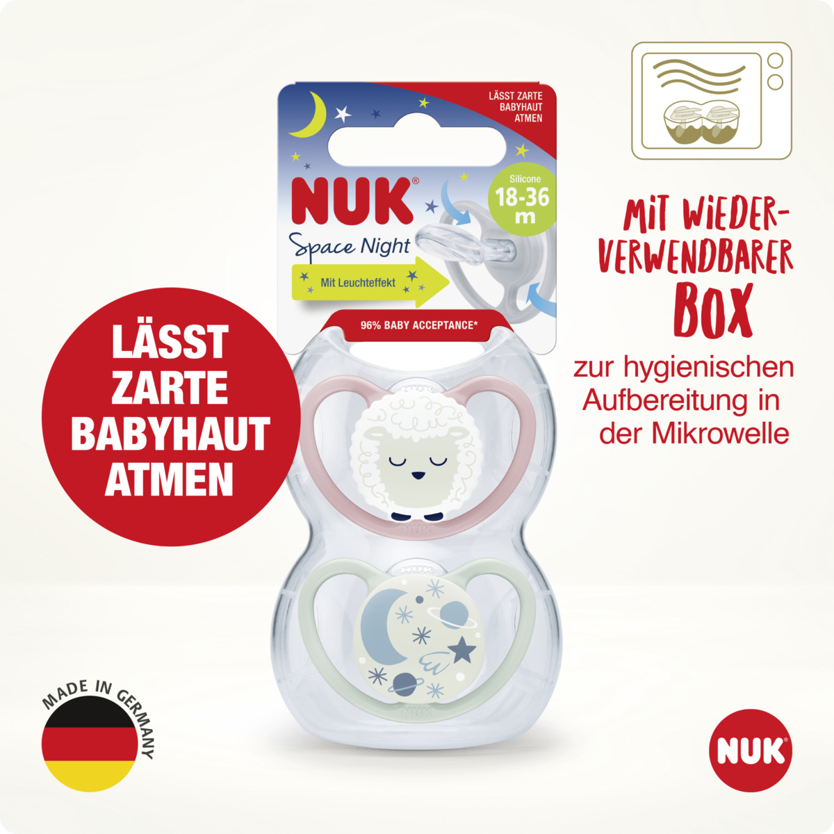 Bild 3 von NUK Space Night Silikon-Schnuller, rosa & mint, 18-36 Monate