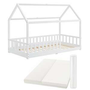 Juskys Kinderbett Marli 90 x 200 cm mit Matratze, Gitter, Lattenrost & Dach - Bett Weiß