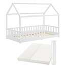 Bild 1 von Juskys Kinderbett Marli 90 x 200 cm mit Matratze, Gitter, Lattenrost & Dach - Bett Weiß