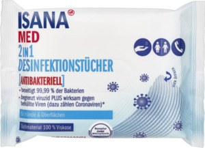 ISANA MED 2in1 Desinfektionstücher antibakteriell Reisegröße