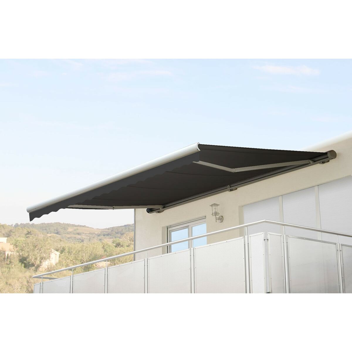 Bild 1 von Elektrische Kassetten-Markise H123, Vollkassette Volant 4,5x3m ~ Polyester Anthrazit