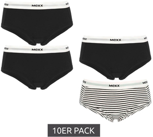 10er Pack MEXX Hipster Cotton Stretch Damen-Panties Unterwäsche-Slips ZN2216026WM Schwarz Weiß