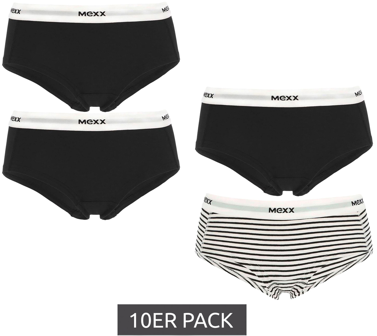 Bild 1 von 10er Pack MEXX Hipster Cotton Stretch Damen-Panties Unterwäsche-Slips ZN2216026WM Schwarz Weiß