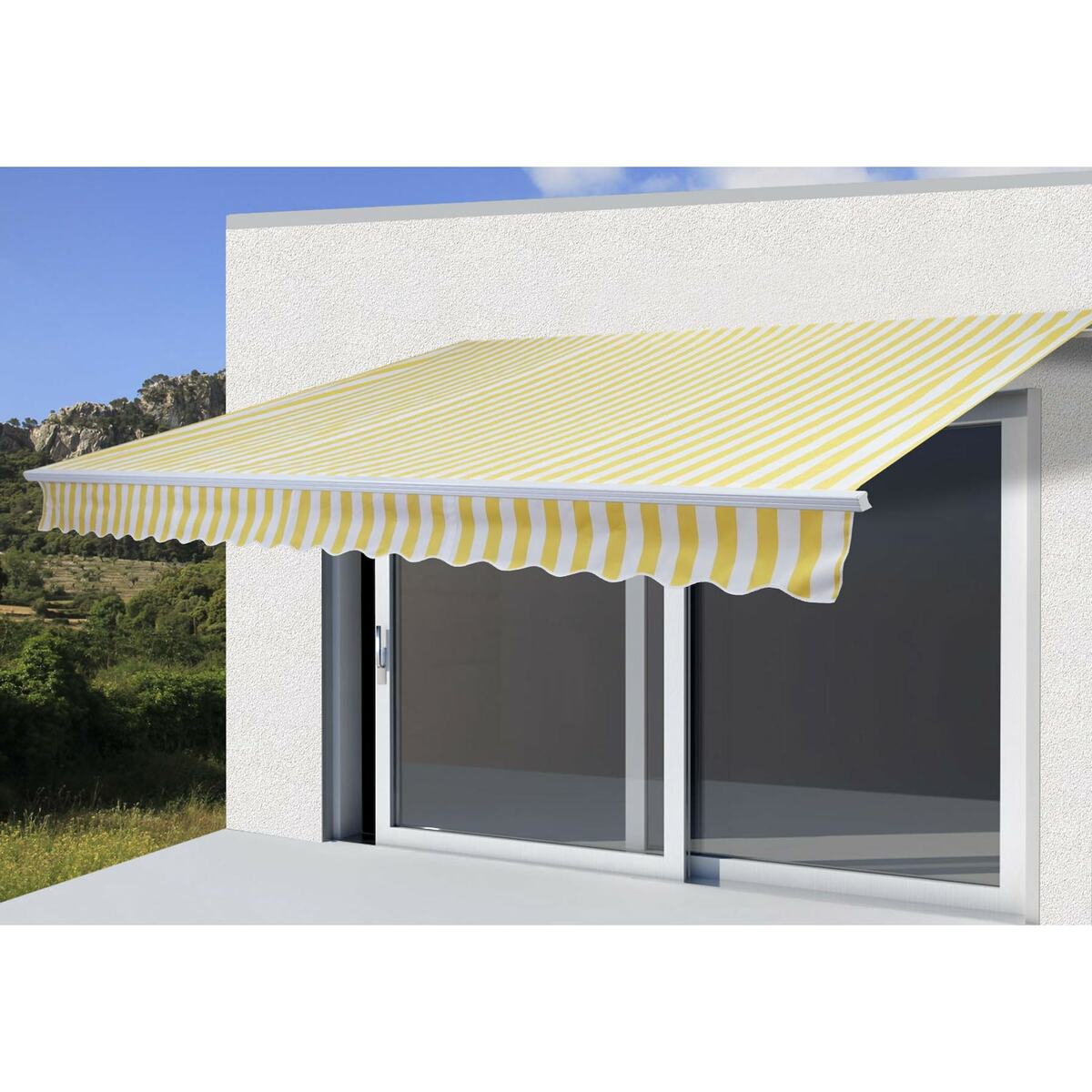 Bild 1 von Alu-Markise H791, Gelenkarmmarkise Sonnenschutz 4,5x3m ~ Polyester Gelb/Weiß