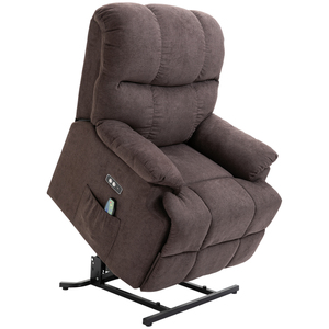 HOMCOM Sessel mit Aufstehhilfe, Massagesessel, Relaxsessel mit USB-Anschluss, Fernsehsessel mit Fernbedienung, Seitentasche, Neigebarer TV-Sessel mit Samtoptik, Dunkelbraun
