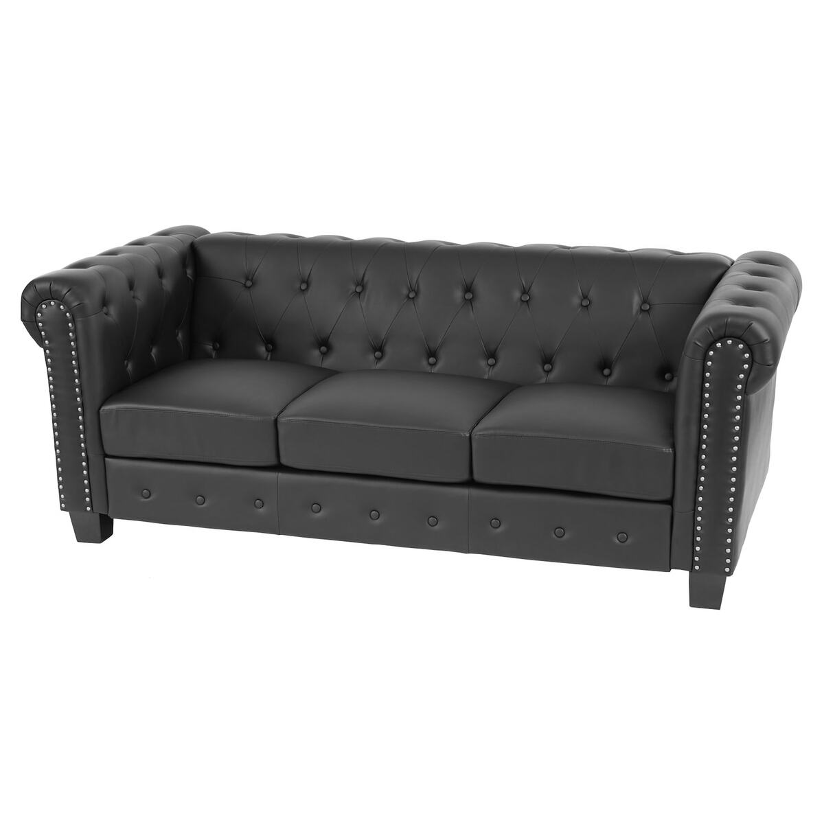 Bild 1 von Luxus 3er Sofa Loungesofa Couch Chesterfield Edinburgh Kunstleder ~ eckige Füße, schwarz