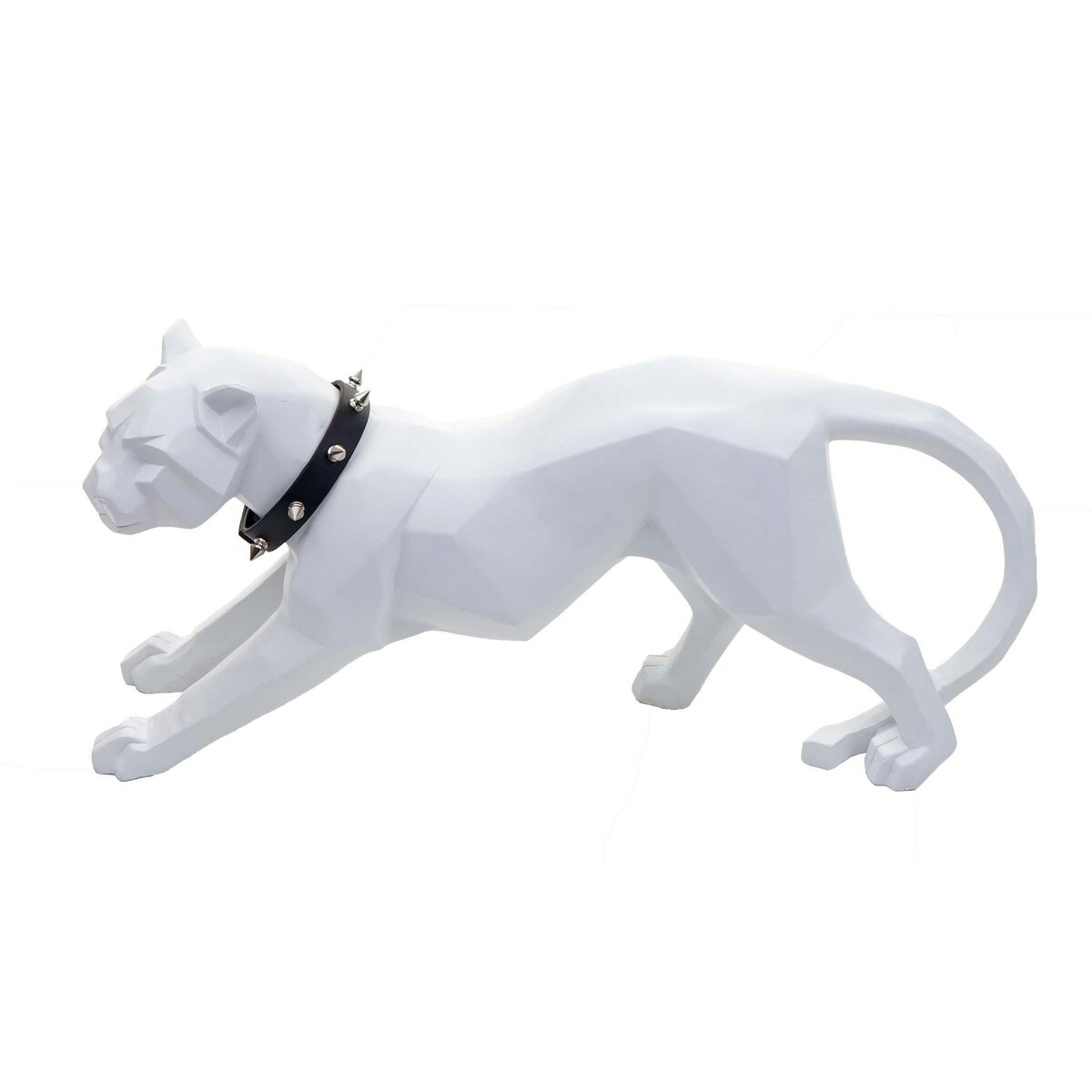 Bild 1 von Deko Figur Leopard MCW-D36, Skulptur Raubkatze Statue, Polyresin, In-/Outdoor, 45x20x11cm ~ weiß matt mit Halsband