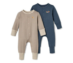 2 Baby-Pyjamas, mittelblau und gestreift