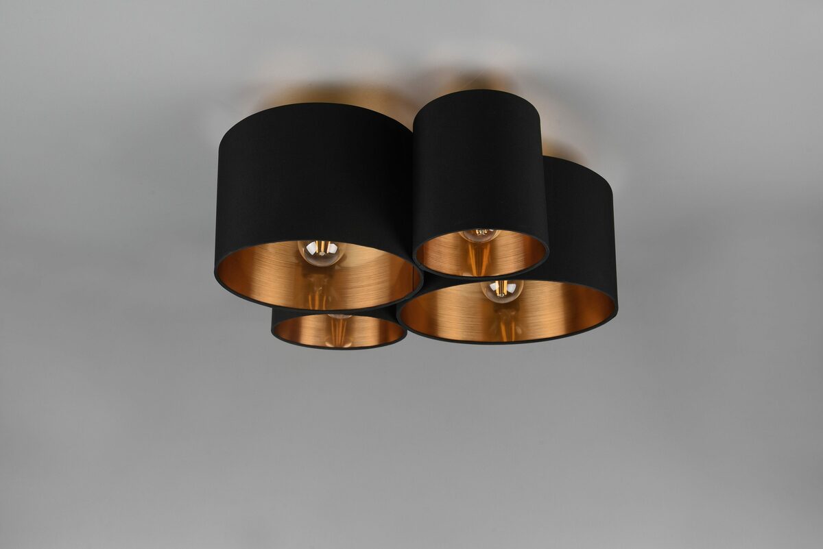 Bild 4 von my home Deckenleuchte Josie, ohne Leuchtmittel, Deckenlampe 4-flammig, Schirm schwarz innen goldfarbig