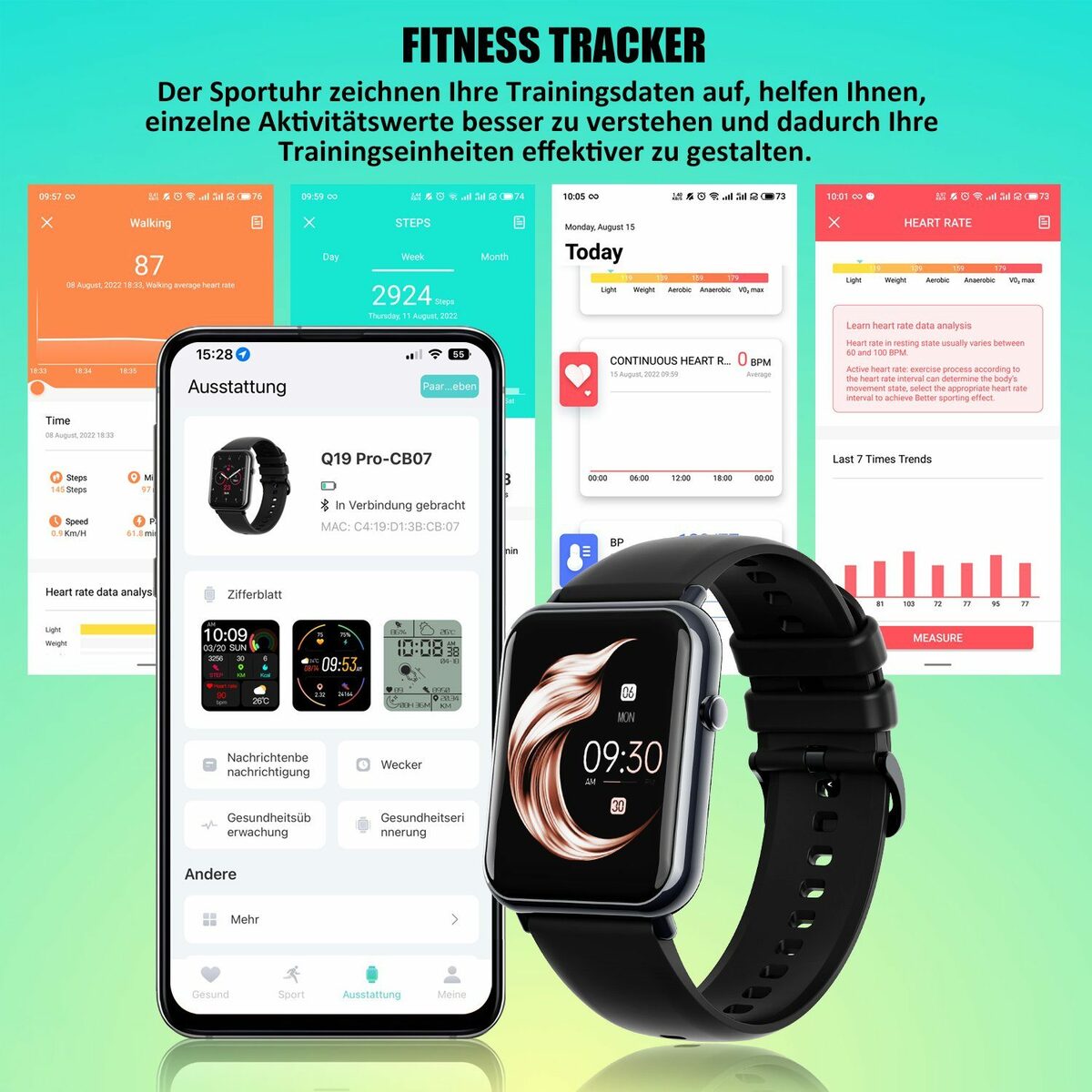 Bild 4 von Mutoy Smartwatch, Fitness Tracker Uhr für Damen Herren Smartwatch (1,69" HD Voll Touchscreen Zoll) IP67 Wasserdicht Fitness Uhr, Uhren Watch für Android IOS, Pulsmesser Schrittzähler Schlafmo