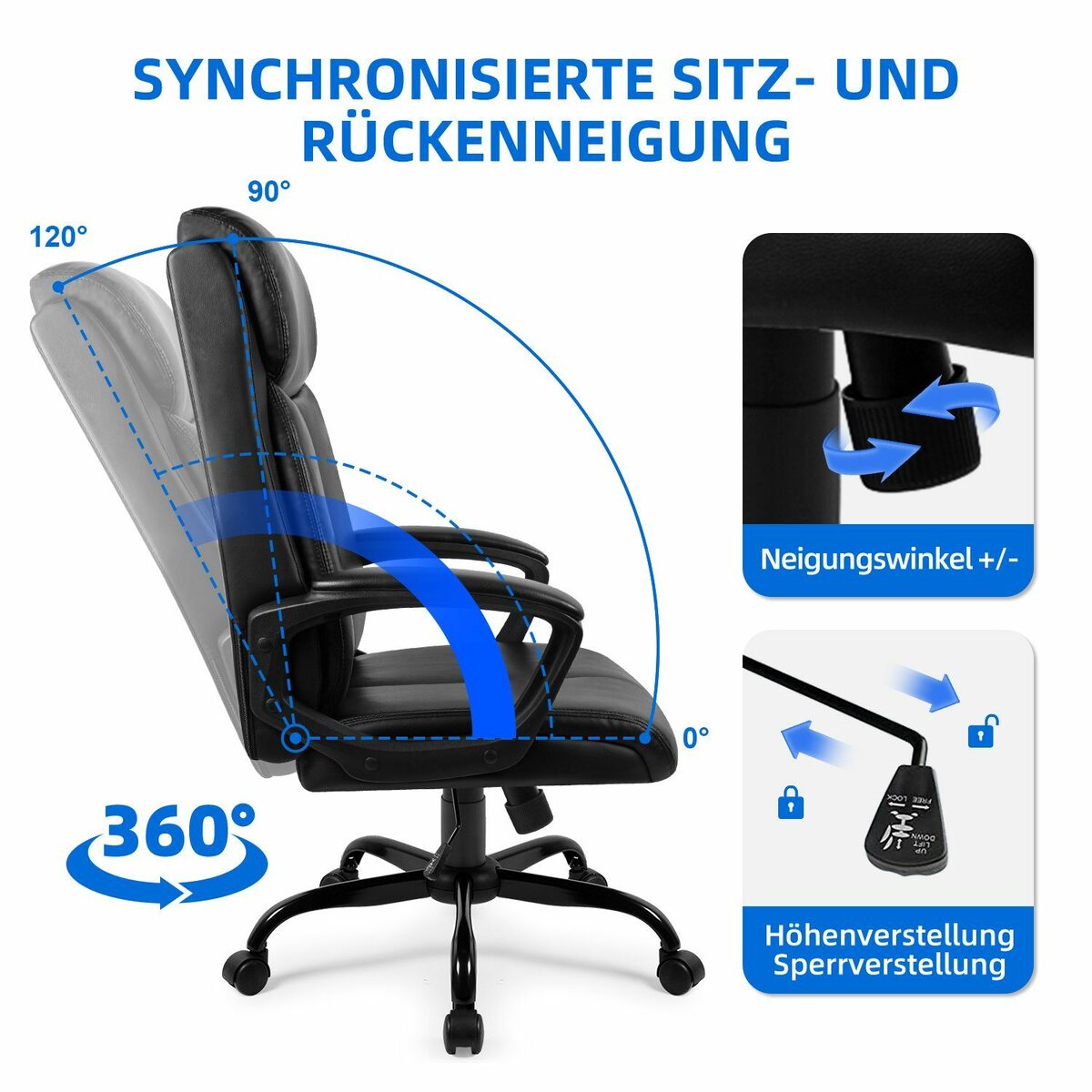 Bild 4 von Aiidoits Chefsessel Bürostuhl, Schreibtischstuhl, Drehstuhl, Chefsessel, Atmungsaktives Netzgewebe, Chefsessel, Sitzhöheeinstellung, Max.Belastbar: 150 kg