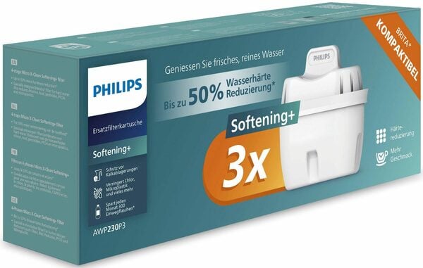 Bild 1 von Philips Kalk- und Wasserfilter Micro X-Clean Softening, Zubehör für BRITA** MAXTRA**, MAXTRA+**, PerfectFit** und vielen anderen ovalen Filterkannen sowie ovale Philips Filterkannen., 3er Set