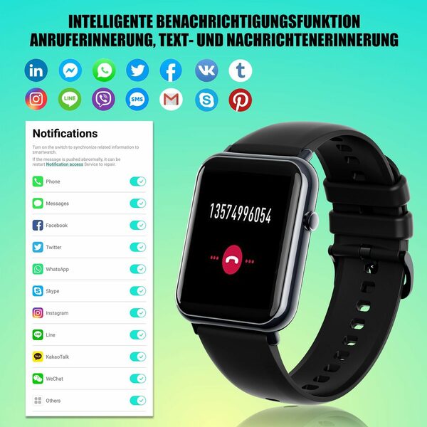 Bild 3 von Mutoy Smartwatch, Fitness Tracker Uhr für Damen Herren Smartwatch (1,69" HD Voll Touchscreen Zoll) IP67 Wasserdicht Fitness Uhr, Uhren Watch für Android IOS, Pulsmesser Schrittzähler Schlafmo