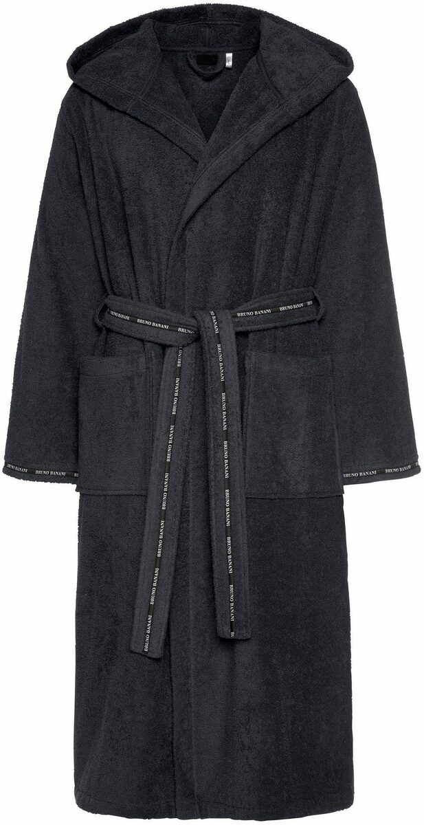 Bild 1 von Bruno Banani Herrenbademantel Danny, Langform, Baumwolle, Kapuze, Gürtel, mit Logostreifen, Herren Bademantel aus 100% Baumwolle