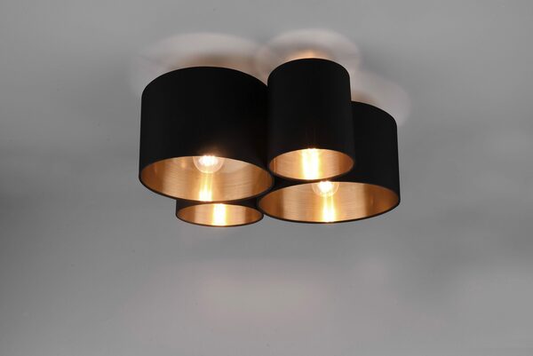 Bild 2 von my home Deckenleuchte Josie, ohne Leuchtmittel, Deckenlampe 4-flammig, Schirm schwarz innen goldfarbig