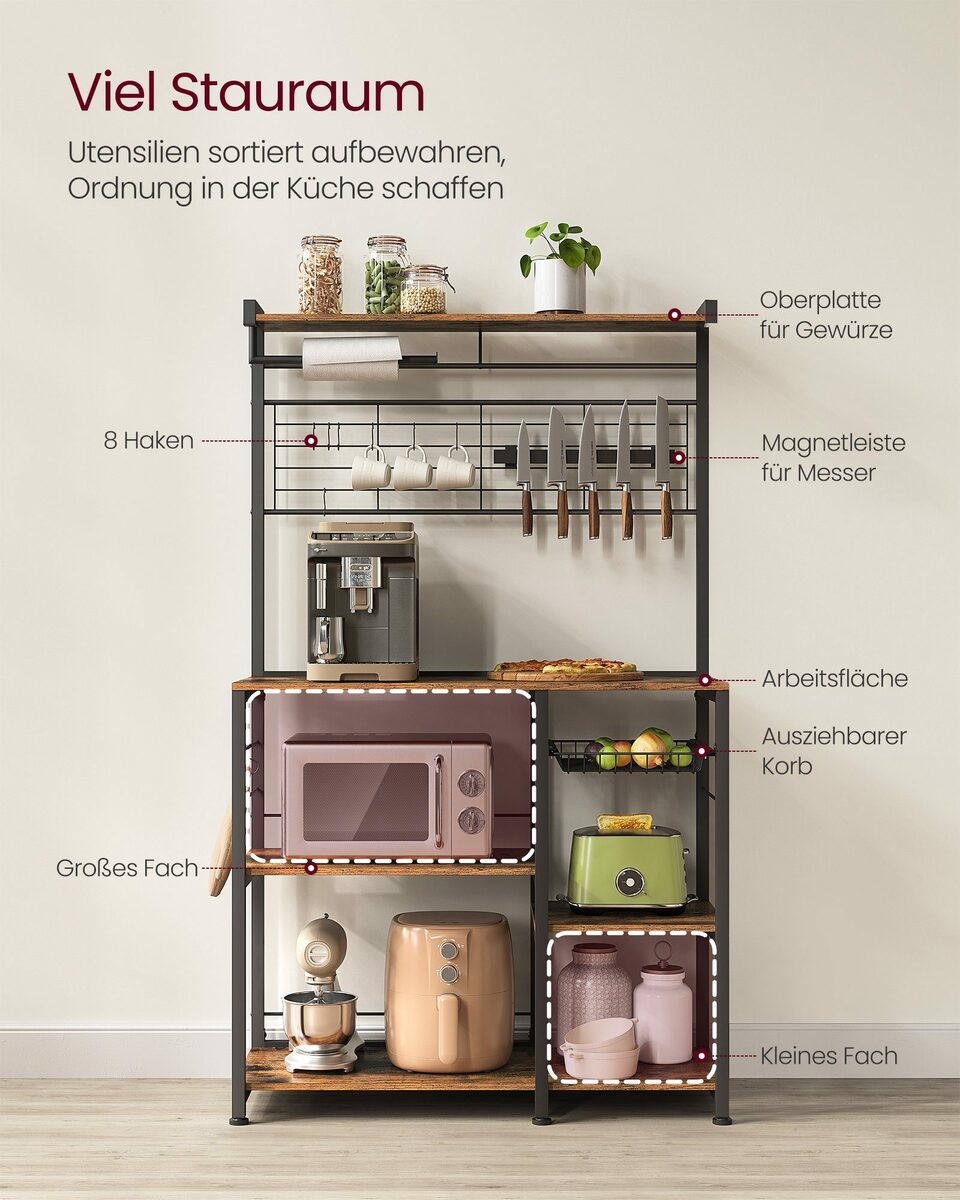 Bild 3 von VASAGLE Standregal, Küchenregal, mit Magnetleiste für Messer, Drahtkorb, Rollenhalter