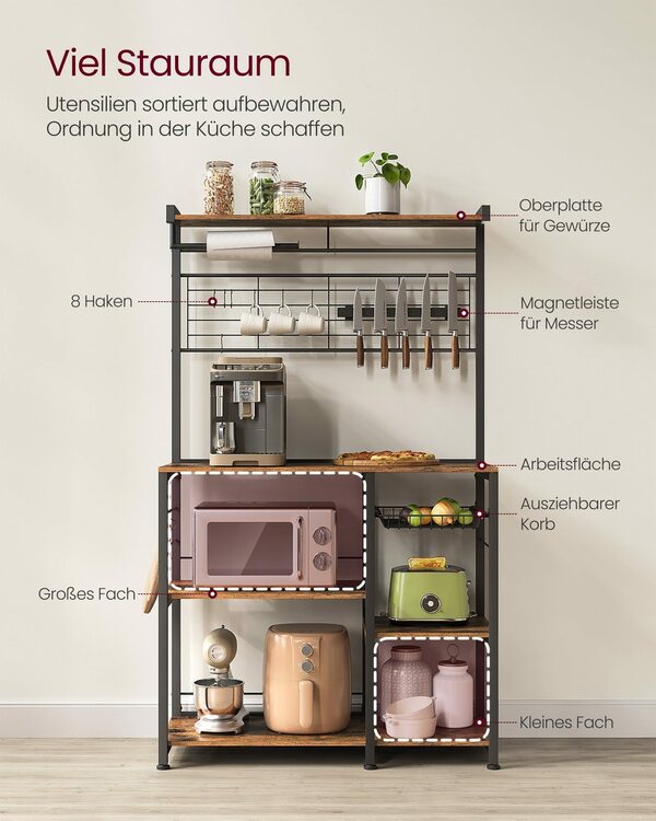 Bild 3 von VASAGLE Standregal, Küchenregal, mit Magnetleiste für Messer, Drahtkorb, Rollenhalter