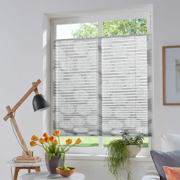 Bild 3 von Plissee BELUM, my home, Lichtschutz, ohne Bohren, verspannt, Klemmfix, Klemmfix, im Fixmaß, Ausbrenner, Kreise, Blumen, Klemmträger