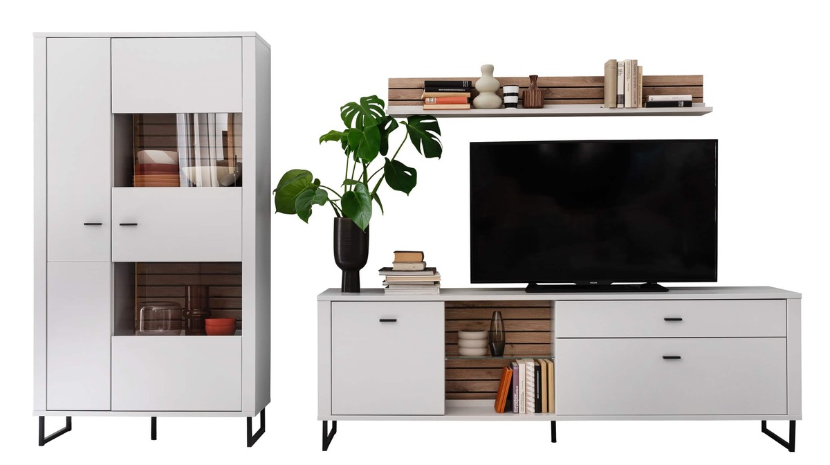 Bild 1 von Wohnwand weiß - Viking Eiche - 326 cm - LOUISIANA