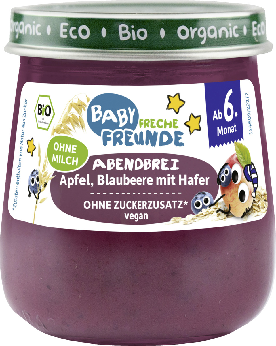 Bild 1 von Freche Freunde Bio Baby Freche Freunde Abendbrei Apfel, Blaubeere mit Hafer 120g