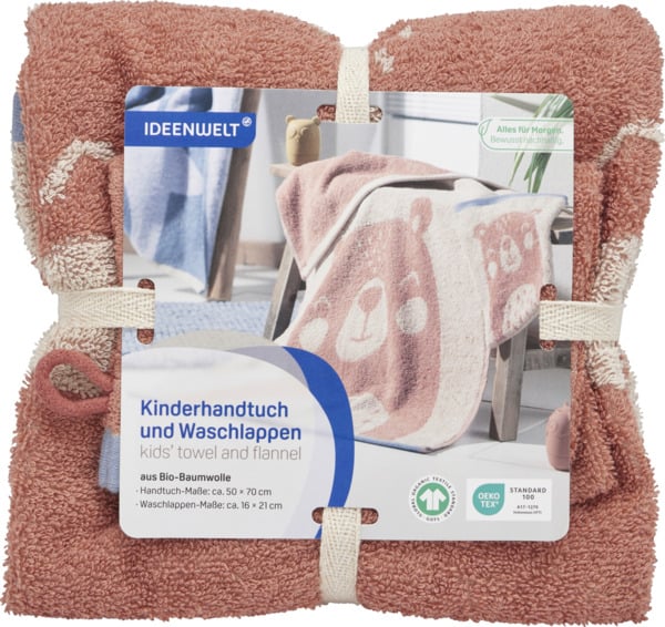 Bild 1 von IDEENWELT Kinderhandtuch und Waschlappen Bär