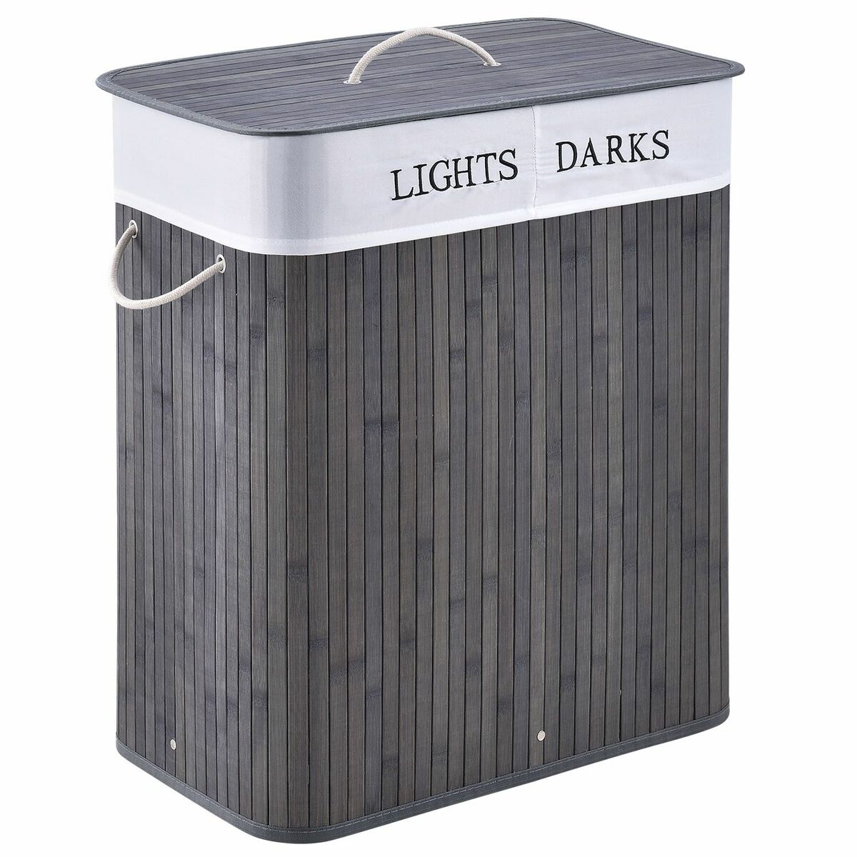 Bild 1 von Juskys Bambus Wäschekorb Curly 100 Liter mit Deckel & Wäschesack   2 Fächer Wäschesammler   Braun