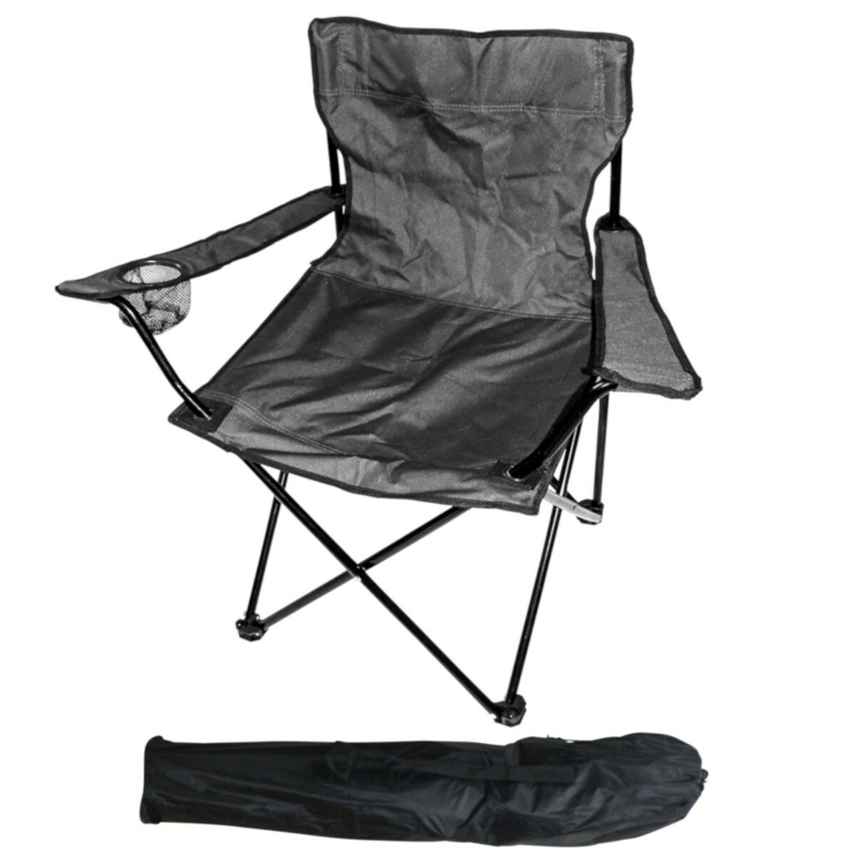 Bild 1 von Campingstuhl klappbar schwarz mit Metallgestell und Tragetasche