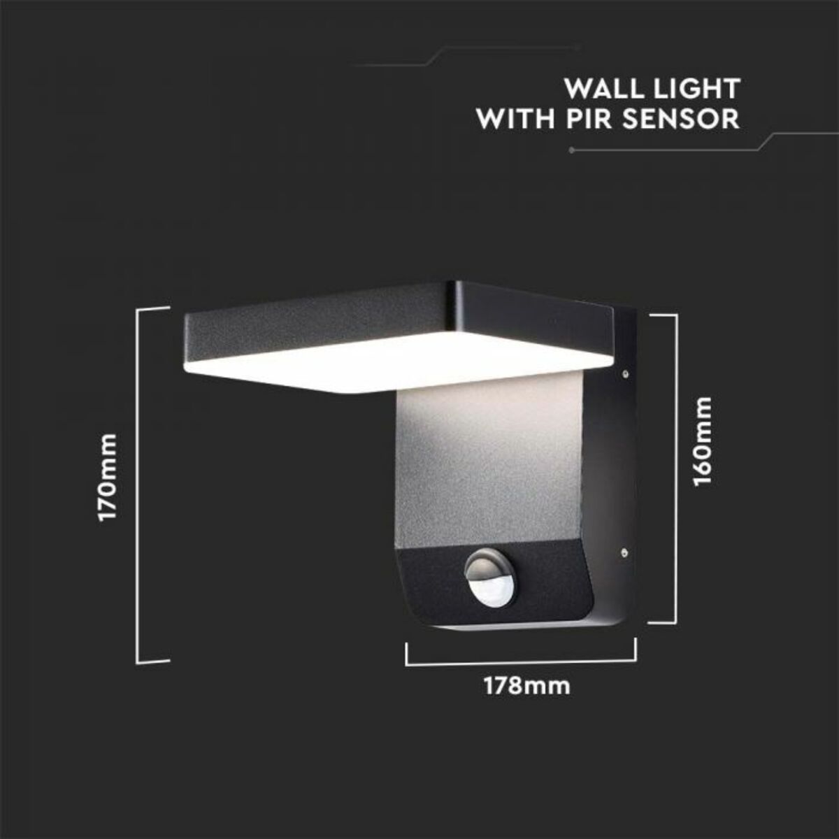 Bild 4 von V-TAC 17W LED Wandlicht mit Sensor Schwarz Quadrat 4000K IP65