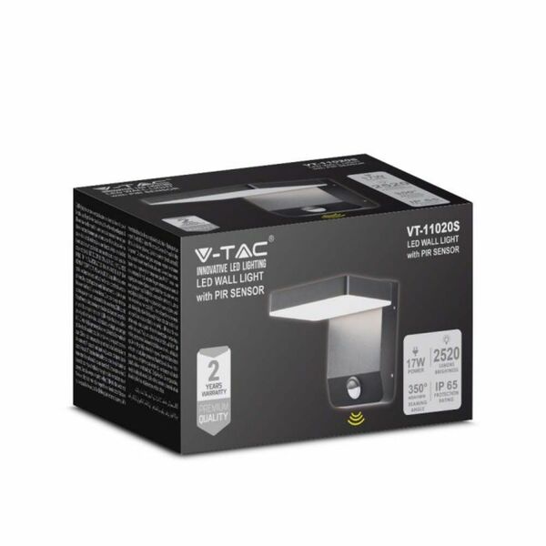 Bild 3 von V-TAC 17W LED Wandlicht mit Sensor Schwarz Quadrat 4000K IP65