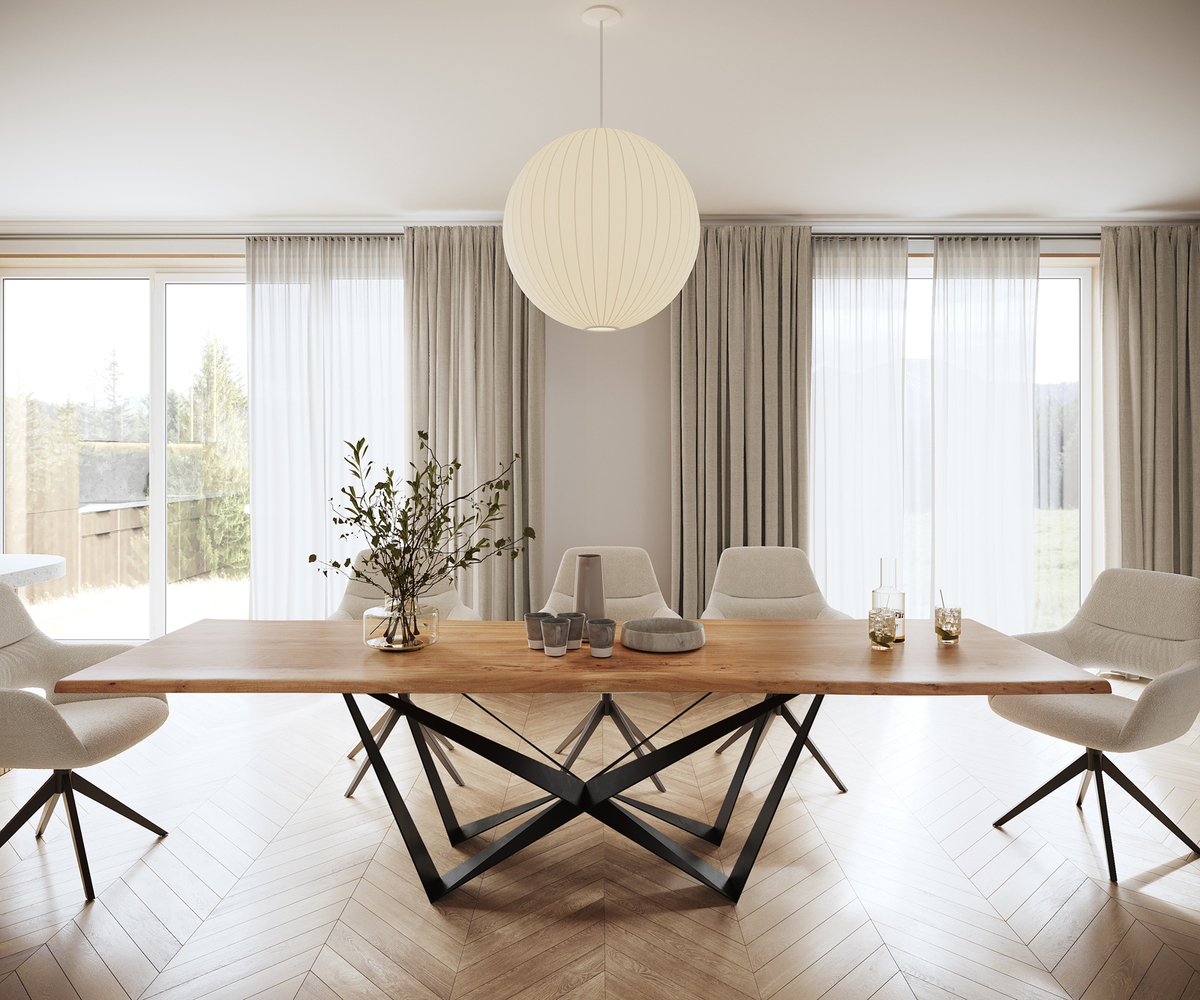 Bild 1 von Esstisch Edge 300x100 Akazie Natur Spider Flachstahl Schwarz Live-Edge