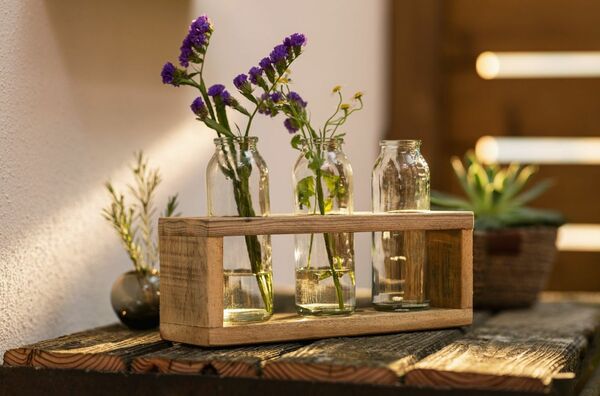 Bild 1 von HomeLiving Vase "Shabby-Charme", Used-Look, herausnehmbare Glasvasen, Holz, Blume, deko