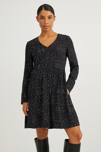 C&A Kleid mit V-Ausschnitt-gepunktet, Schwarz, Größe: 44