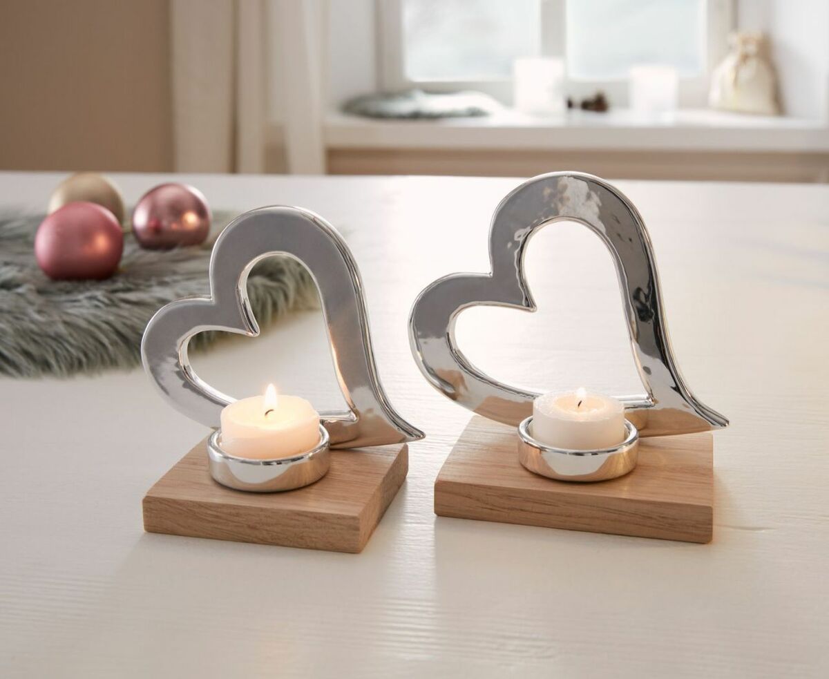 Bild 1 von HomeLiving Deko-Herz, 2/S,  lackiertes Porzellan,Wohnaccessoires, Holzsockel