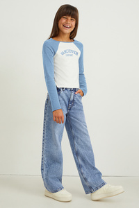 C&A Wide Leg Jeans, Blau, Größe: 176