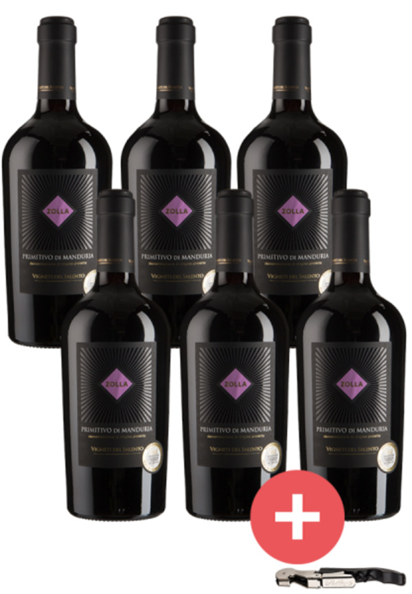 Bild 1 von 6er-Paket Zolla Primitivo di Manduria + GRATIS Korkenzieher - Farnese Vini - Weinpakete