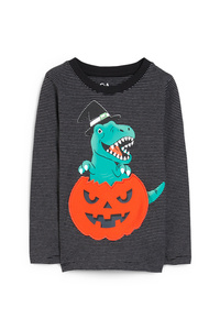 C&A Dino-Halloween-Langarmshirt-gestreift, Grau, Größe: 110